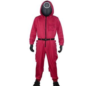 Squid Game Costume Red jumpsuit with Hood Halloween Cosplay Outfit for Women